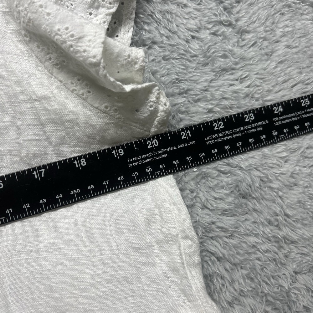 Lungo Larno Womens Large White Linen Eyelet Ruffle Cap Sleeve Top Blouse Italy - Picture 7 of 8